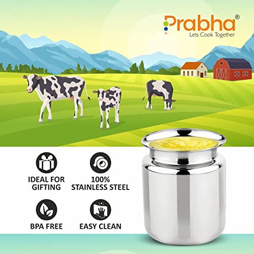 Prabha Stainless Steel Stello Ghee Pot 190ml | Platinum Finish Ghee Jar & Containers | Oil jar, Oil Pot Dispenser | Serving Ghee Container With Lid | Home & Kitchen Storage -Silver - Image 5