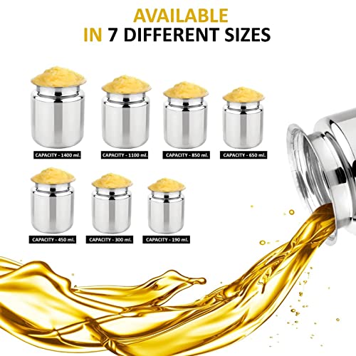 Prabha Stainless Steel Stello Ghee Pot 190ml | Platinum Finish Ghee Jar & Containers | Oil jar, Oil Pot Dispenser | Serving Ghee Container With Lid | Home & Kitchen Storage -Silver - Image 4