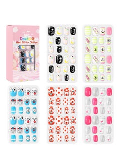 DOUBORQ 120-Piece Cute False Nails Multicolour,Kids Press on Nails Children, 120 Pieces Fake Artificial Tips Girls Full Cover Short False Fingernails for Decoration  - Image 1