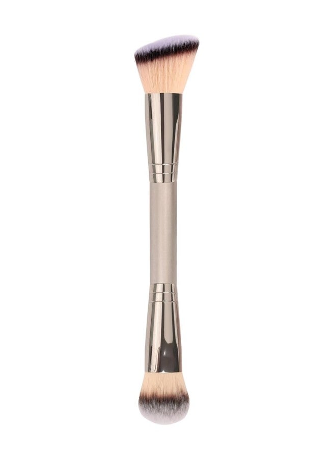 ZAQ Dual Ended Makeup Brush - 2-in-1 Angled Foundation & Round Powder Brush for Liquid, Cream & Contour - Soft Synthetic Bristles for Blending & Buffing (Champagne Gold) - Image 1