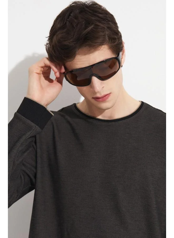 JUNE June Exclusive Men Textured Crew Neck Sweatshirt Khaki