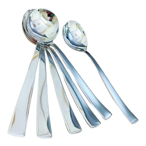 PUTHAK Long Handle Stainless Steel Round Soup Spoons Set Of 6, Cutlery, Silverware, Flatware Kitchen Utensil Dining Modern Rust-Resistant Dishwasher-Safe Spoon Set, 7 Inch - Image 4