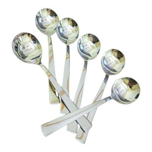 PUTHAK Long Handle Stainless Steel Round Soup Spoons Set Of 6, Cutlery, Silverware, Flatware Kitchen Utensil Dining Modern Rust-Resistant Dishwasher-Safe Spoon Set, 7 Inch - Image 1