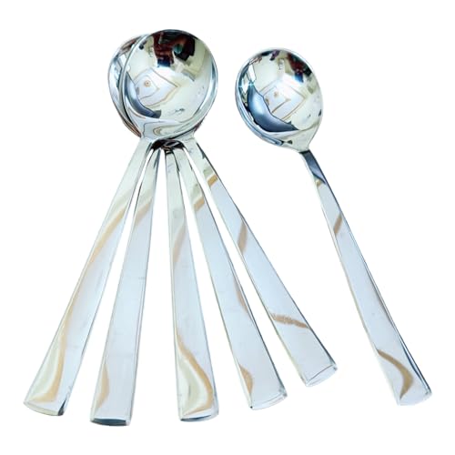 PUTHAK Long Handle Stainless Steel Round Soup Spoons Set Of 6, Cutlery, Silverware, Flatware Kitchen Utensil Dining Modern Rust-Resistant Dishwasher-Safe Spoon Set, 7 Inch - Image 5