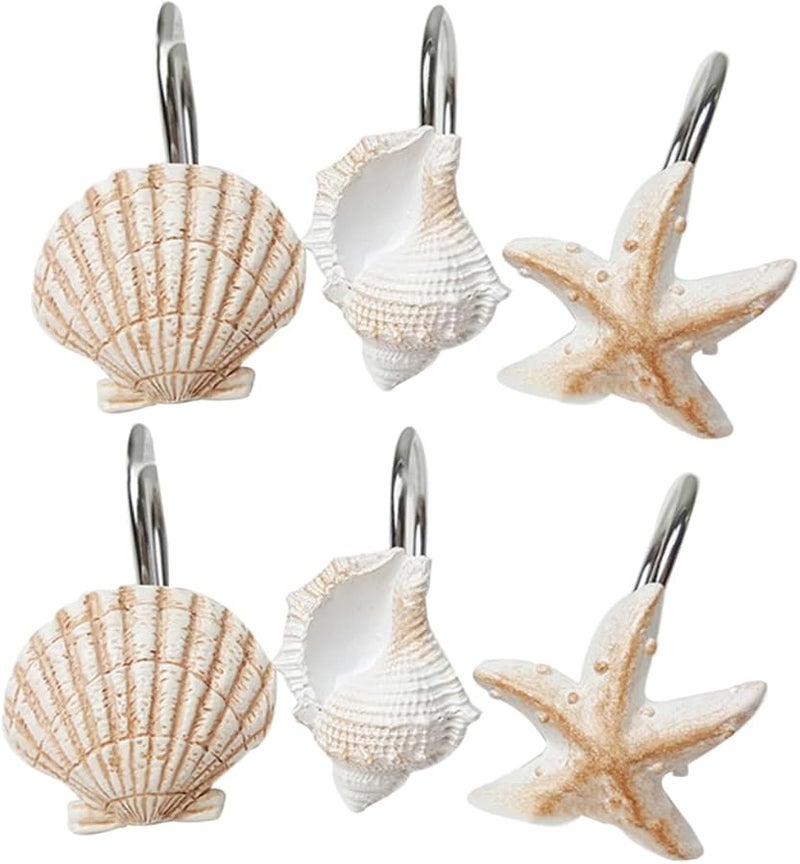 Assorted Color Medium Shower Curtain Hooks Set Ocean Theme Waterproof Bathroom Decor - Image 2
