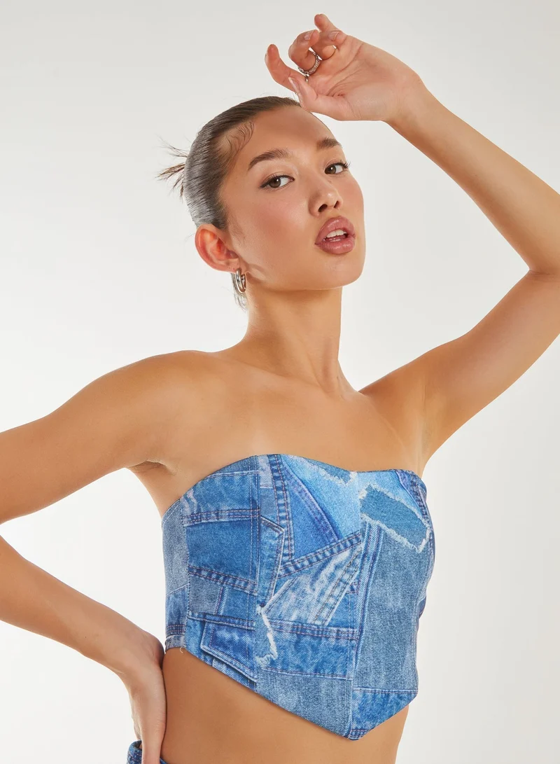 Pink Vanilla Seam Detail Denim Print Top