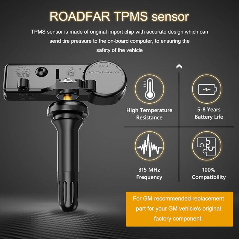 ROADFAR TPMS Sensor, 315MHz Tire Presure Sensor Fits for Buick for Chevrolet for GMC for Pontiac & More Replaces 13598771 13598772 13586335 Sets of 4 - Image 2