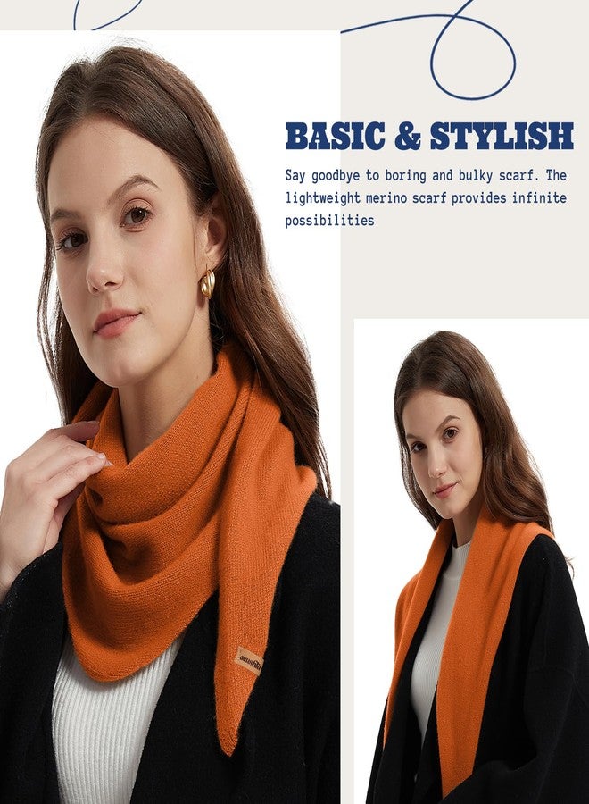 ACUSHLA وشاح صوف مثلث الشكل من أكوشلا، محبوك بنمط حبة الأرز، بألوان سادة، قماش خفيف وناعم، متوفر بألوان متعددة، لون برتقالي، 110 سم × 38 سم - Image 3