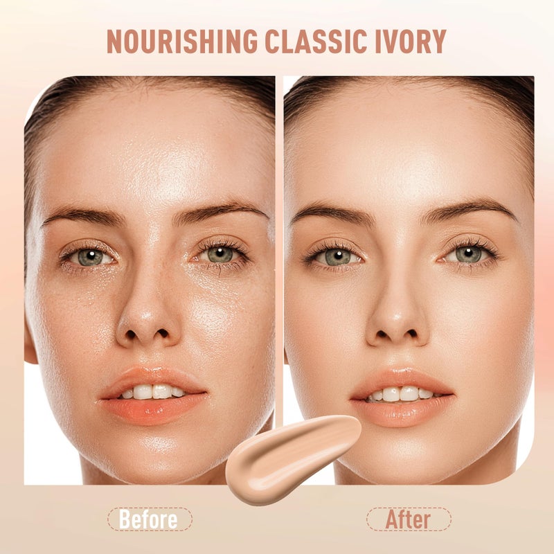 FV 2 Pack Dewy Liquid Foundation Makeup, Waterproof & Lightweight, Natural Finish with Medium Coverage, Hydrating Foundation for Dry and Normal Skin (Nourishing Ivory) - Image 2