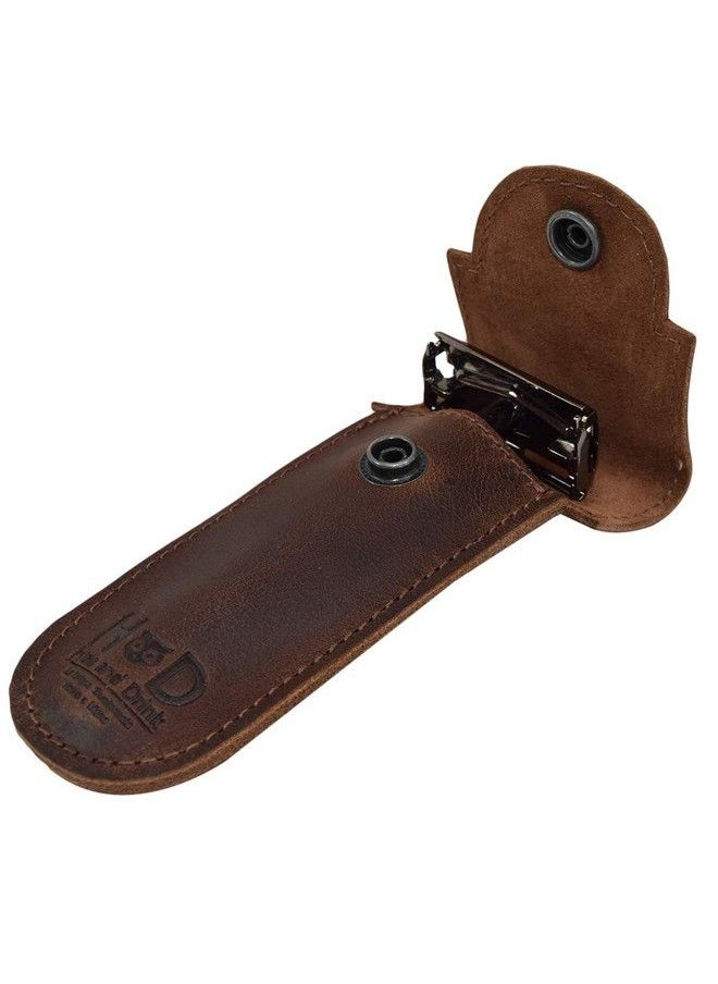 Hide & Drink Leather Double Edge Protector Case Barber Razor Sheath Safety Cover Travel & Commuter Essentials Portable Carry Bag Vintage Handmade Includes 101 Year Warranty :: Bourbon Brown  - Image 1