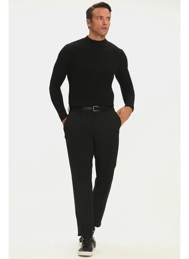 JUNE June Men Slim Fit Half Turtleneck Ribbed Knit Sweater Black