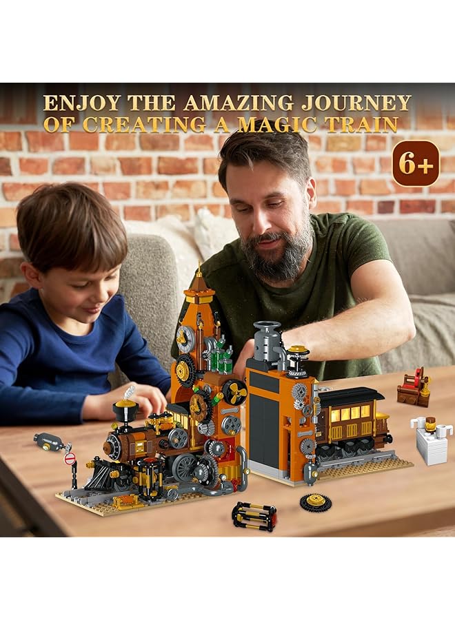KASTWAVE Steampunk Train Bookend Building Block Set 252 Pcs Creative Book Nook Kit With Led Light Rich Details Miniature Book Nook Building Block Model For Kids Adults Boys Girls Age 8+ - Image 2