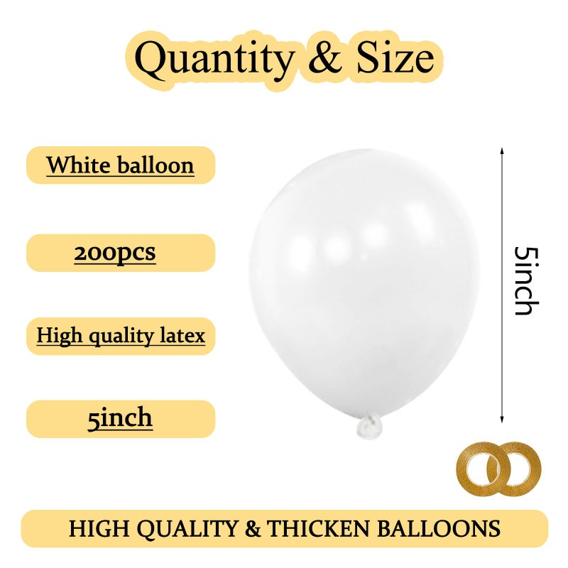 Kawkalsh 200Pcs 5 Inch White Balloons  Small Mini Latex Balloons For Party Birthday Baby Shower Anniversary Festival Arch Garland Decoration (White) - Image 2