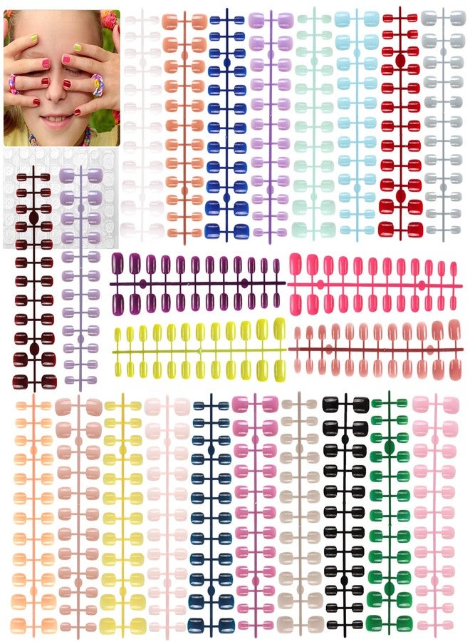 Wsimily 576 Piece Kids Fake Nails, Wsimily 24 Colors Nails for Kids Girls Children Short Acrylic Square Round False Nails Full Cover Artificial Fingernails Manicure Decoration for Women - Image 1
