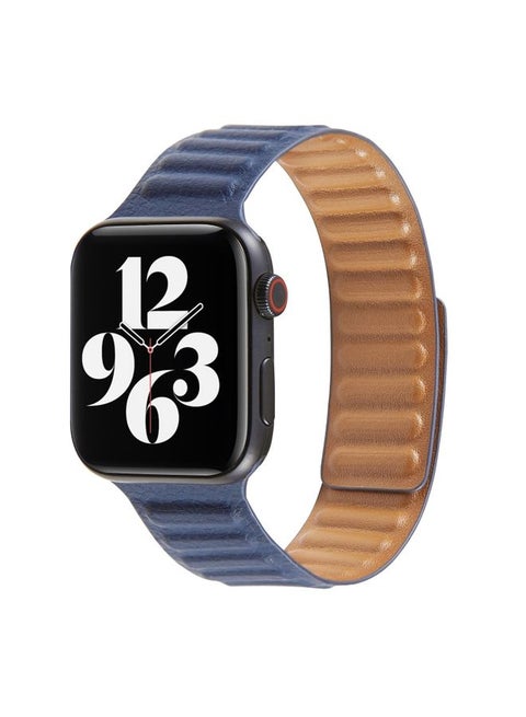Replacement Strap Loop Leather Watch Band For Apple Watch Series 7 45mm / 6 & SE & 5 & 4 44mm / 3 & 2 & 1 42mm Dark Blue