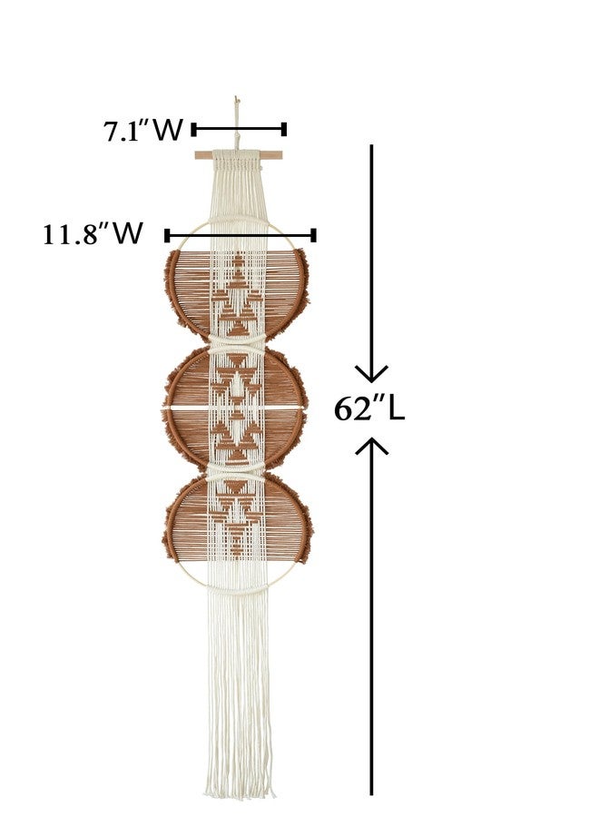 Flber Macrame Wall Hanging Brown and white Boho Wall Decor Art Living room wall art Round Handmade Geometric Lines Home Décor 11.8W x 65L - Image 5