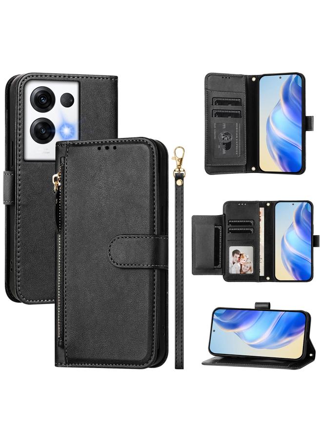 اس-توب جراب لهاتف OPPO Reno8 Pro 5G Global متعدد الفتحات للبطاقات مع محفظة جلدية بسحاب - Image 1