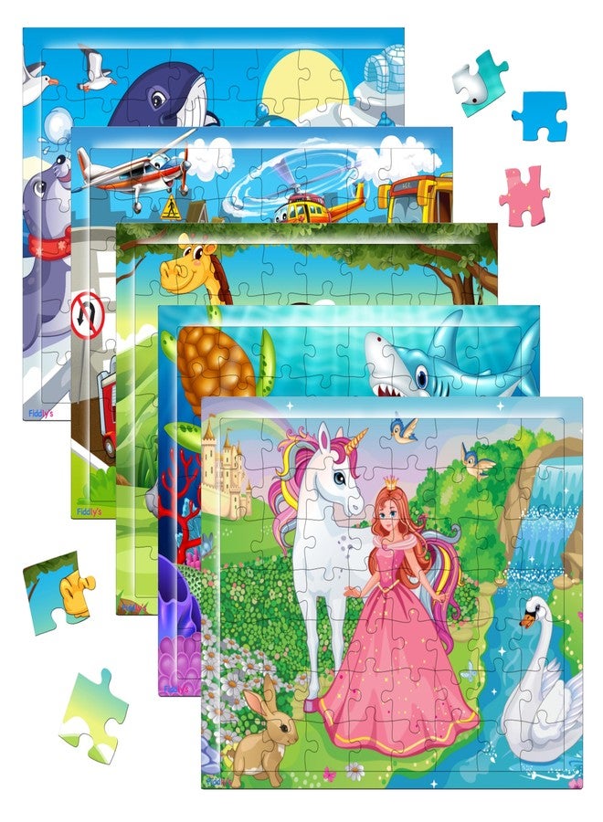 Fiddlys 54 Pcs Wood Jigsaw Puzzles for Kids & Children Age 6+ Double Layered Wooden Puzzles with Bright Front & Back Print Puzzle for Kids-Educational Toy (Pack of 5) - Image 1