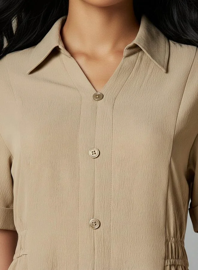Splash FAV  Shirt Style Midi Dress with Front Slit for Women | Best Price UAE
