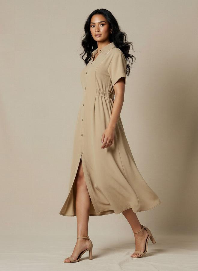 Splash FAV Shirt Style Midi Dress with Front Slit - Image 2