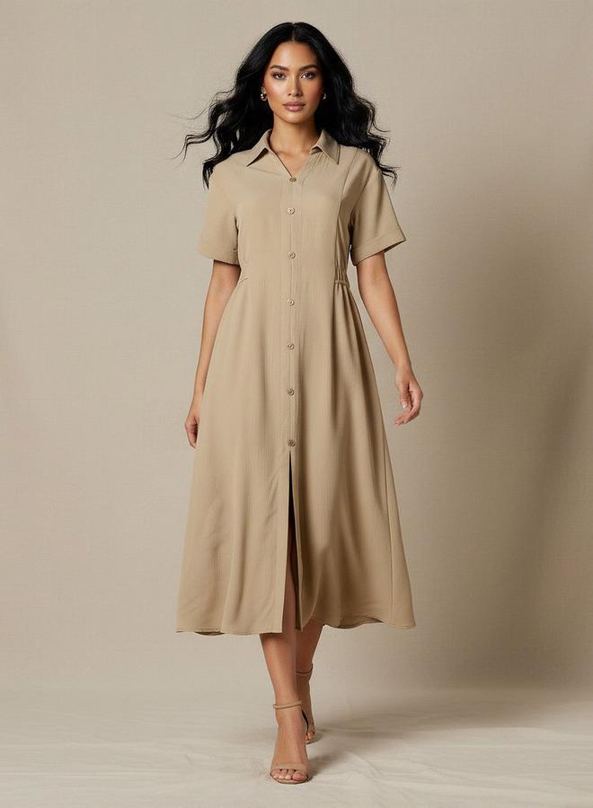 Splash FAV Shirt Style Midi Dress with Front Slit - Image 5