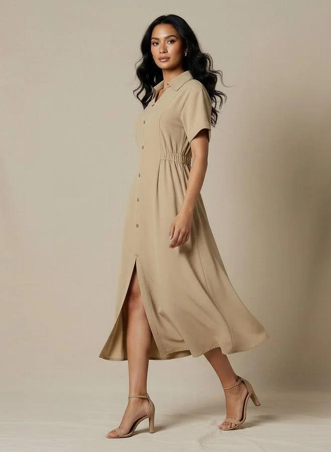 Splash FAV Shirt Style Midi Dress with Front Slit