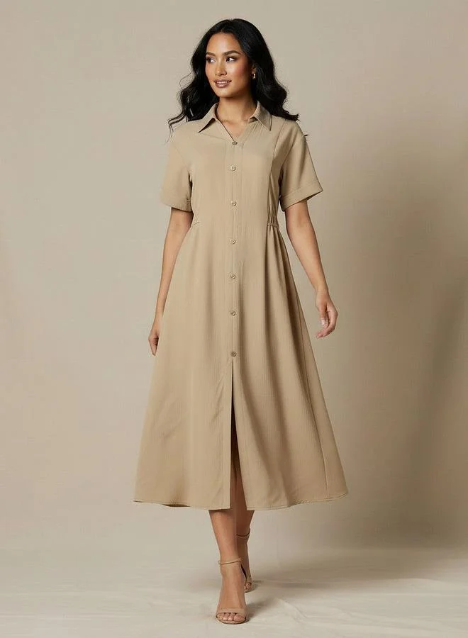 Splash FAV Shirt Style Midi Dress with Front Slit