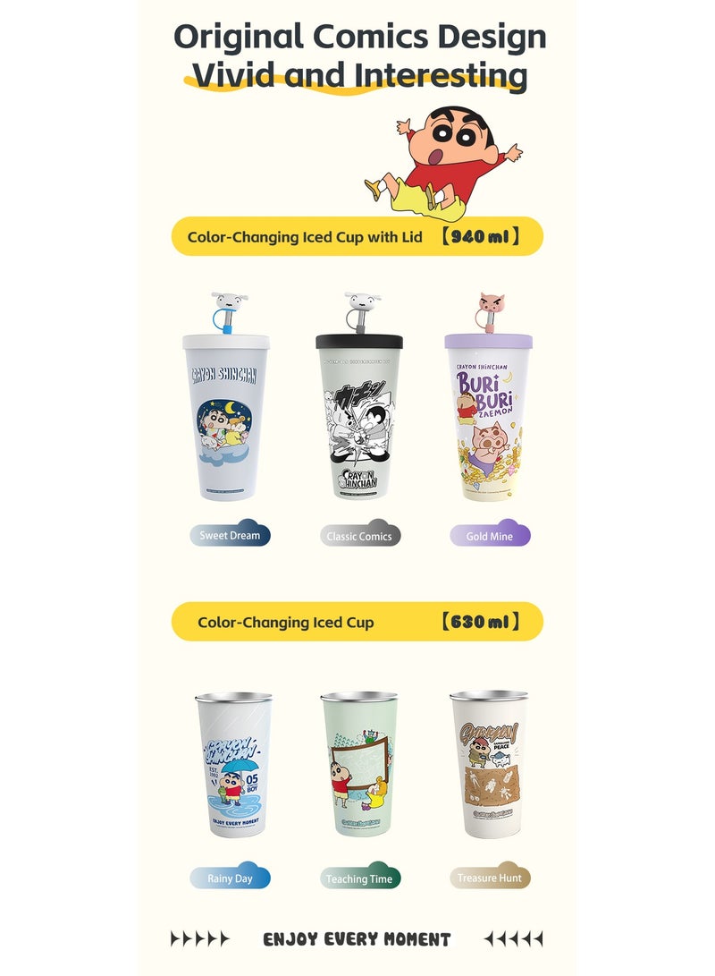 Rock كوب ماء مثلج يتغير لونه من كرايون شين تشان سعة 940 مل، كوب قهوة محمول مع غطاء هدية للأطفال/النساء/الرجال - Image 3