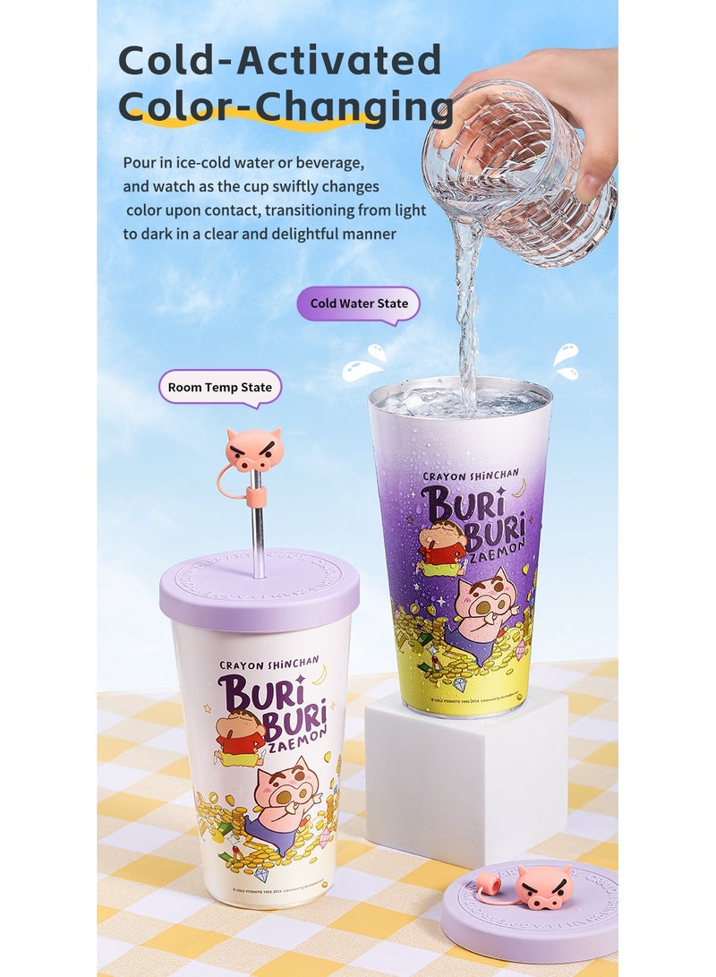 Rock كوب ماء مثلج يتغير لونه من كرايون شين تشان سعة 940 مل، كوب قهوة محمول مع غطاء هدية للأطفال/النساء/الرجال - Image 4