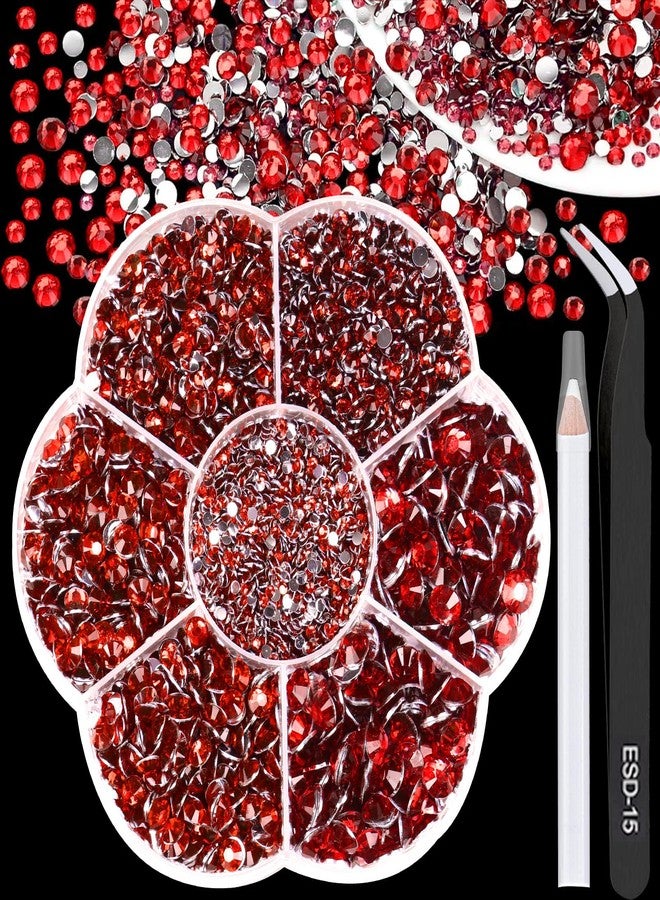 BELICEY 6000Pcs Resin Rhinestones for Crafting 2/3/4/5/6mm Red Flatback Round Crystal Gems Beads for DIY Nail Art Makeup Crafts Clothes Tumblers Decoration with Tweezers and Picking Pen - Image 1