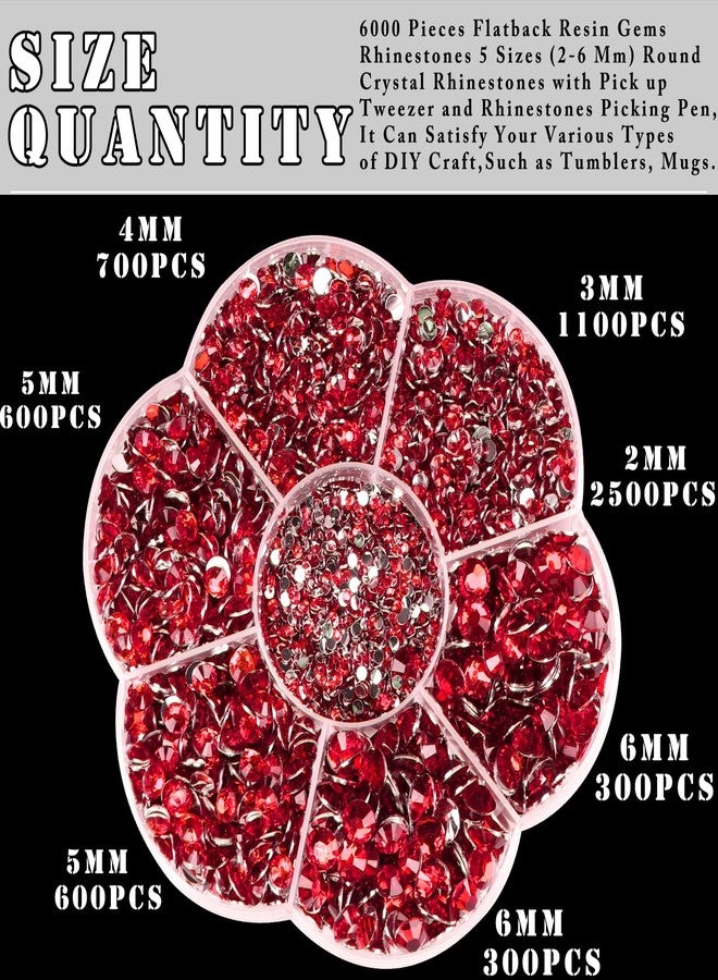 BELICEY 6000Pcs Resin Rhinestones for Crafting 2/3/4/5/6mm Red Flatback Round Crystal Gems Beads for DIY Nail Art Makeup Crafts Clothes Tumblers Decoration with Tweezers and Picking Pen - Image 4