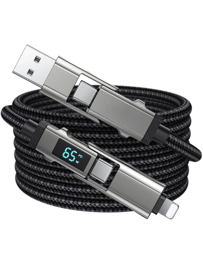 كابل بيانات USB C 65W 4 في 1 مع عرض الطاقة - شاحن متعدد المنافذ مصنّع من نايلون لهواتف الآيفون/سامسونج/الحواسيب المحمولة، بطول 1 متر - Image 1