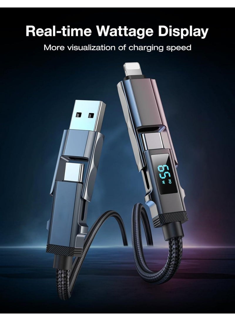 كابل بيانات USB C 65W 4 في 1 مع عرض الطاقة - شاحن متعدد المنافذ مصنّع من نايلون لهواتف الآيفون/سامسونج/الحواسيب المحمولة، بطول 1 متر - Image 3