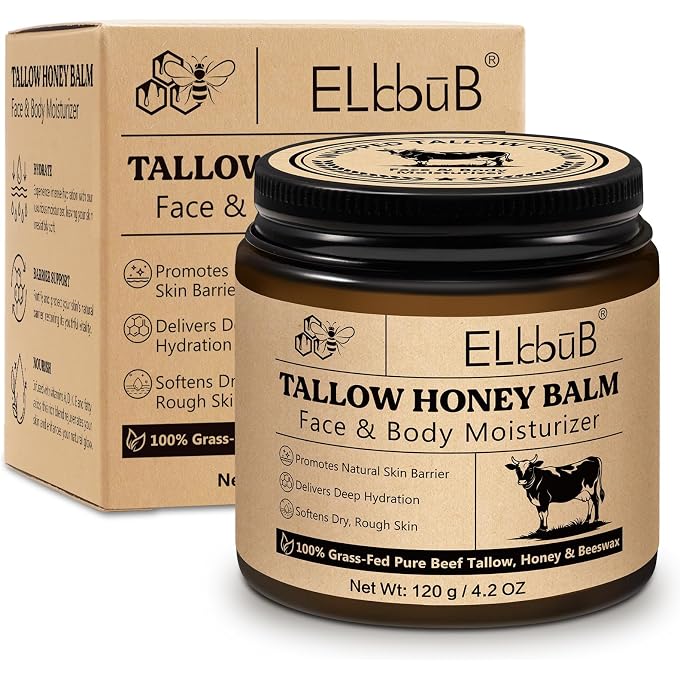 ELBBUB Whipped Tallow Cream for Face & Body - 100% Grass-Fed Beef Tallow, Natural Honey & Beeswax Moisturizer, Deep Hydration & Nourishment, Oil-Free & Unscented, Fast Absorbing - Image 1