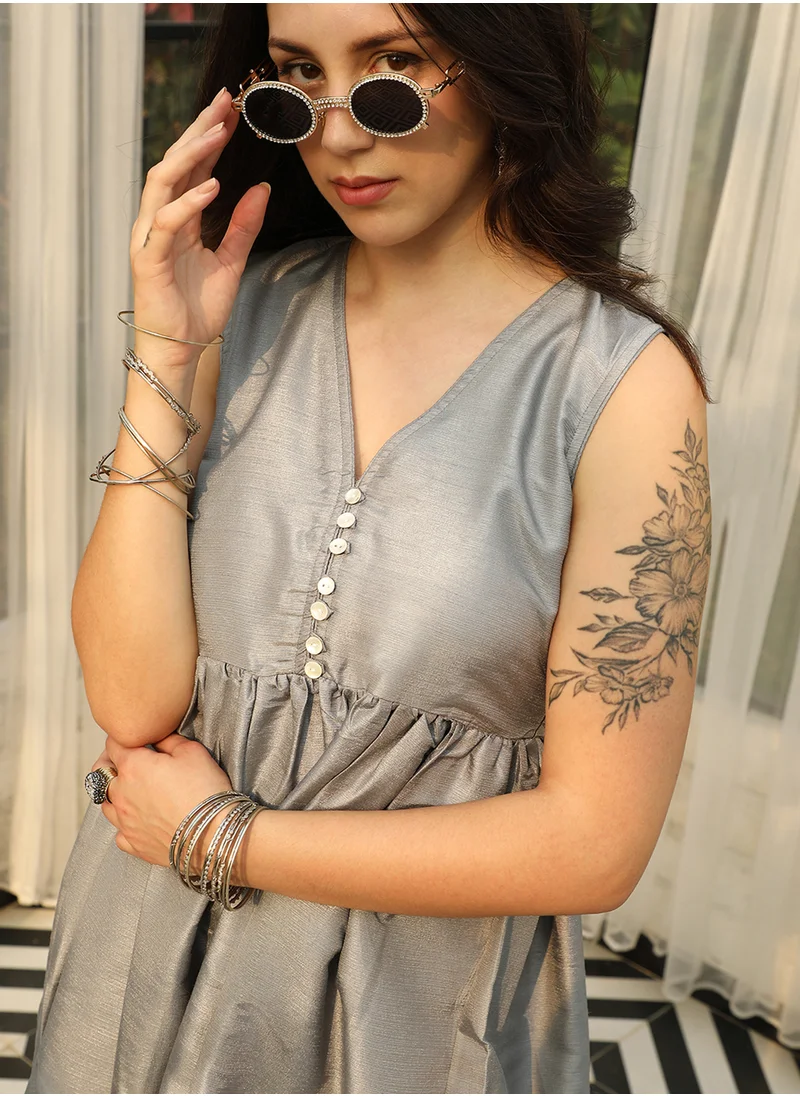 QISSA Women's Chalice Silver Flare Midi Dress