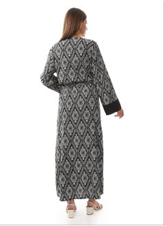 Andora Black & White Argyle Long Cardigan  - Image 3
