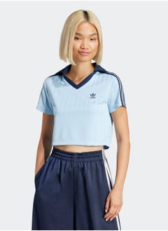 adidas Originals Adicolor Football Jacquard V-Neck Crop Polo Shirt  - Image 1