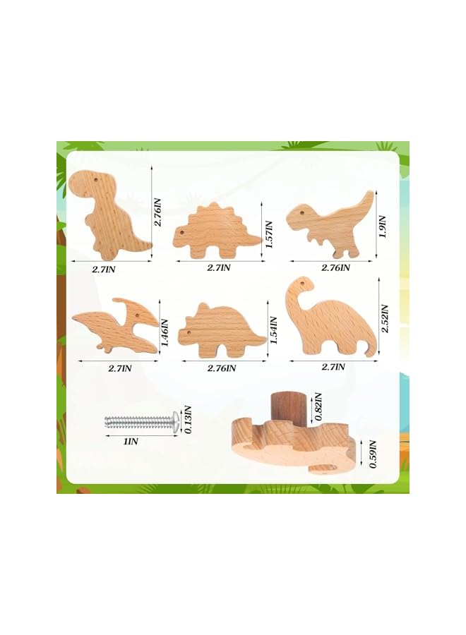 promass Wooden Animal Cabinet Knobs, Decorative Dresser Pulls with Screws, Marine and Woodland Animal Design, Nursery Drawer Handles, Furniture Knobs for Kids' Room Decor (Dinosaur, 6 Sets) - Image 2