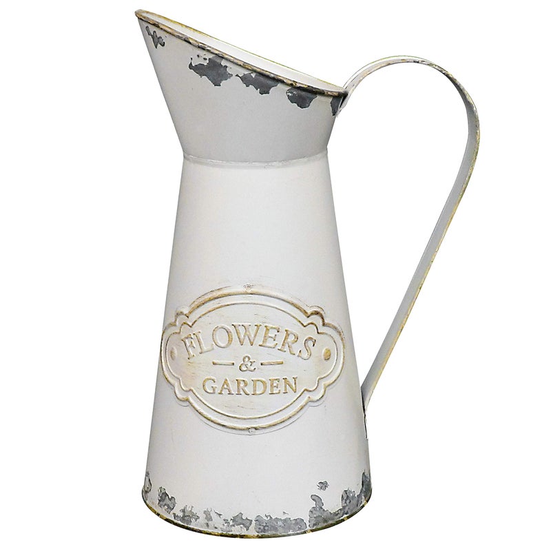 Fovasen Tall French Style Farmhouse vase Metal Vintage Vase Pitcher Flower Vase Country Jug Decorative Flower Holder for Home Decoration White 11
