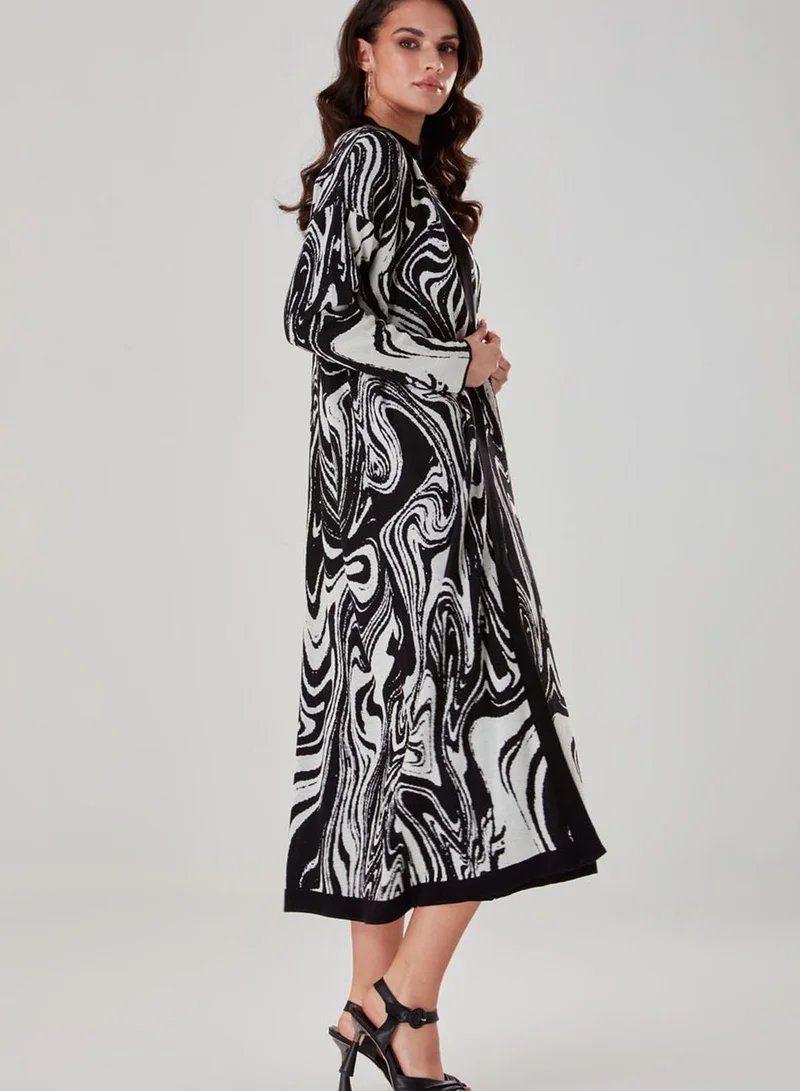 MIZALLE Printed Longline Knitted Cardigan