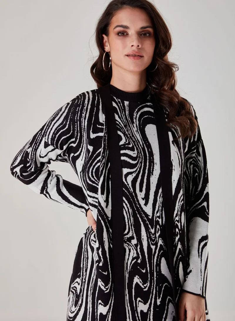 MIZALLE Printed Longline Knitted Cardigan