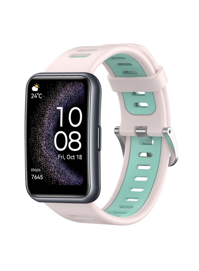 Replacement Strap For Huawei Watch Fit Special Edition Two-Color Silicone Watch Band Pink+Teal