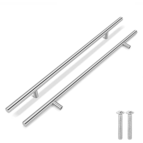 Flexzion 5 Pack Kitchen Cabinet Handles Silver Drawer Pulls 24 inch 15 inch Hole Center Stainless Steel T Bar with Satin Brushed Nickel Hardware for Kitchen Cupboard Door Bathroom Furniture - Image 1