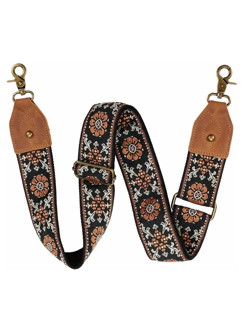 Oasisgalore Adjustable 2" Cowhide Wide Purse Strap | Retro Jacquard Embroidery Crossbody and Shoulder Bag Strap  - Image 1