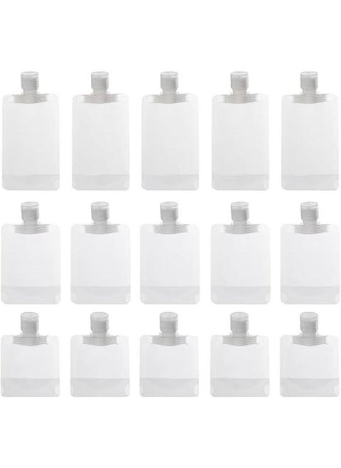 Refillable Travel Pouches, 15Pcs Travel Size Refillable Empty Squeeze Pouches,Transparent Clamshell Packaging Bag Plastic Stand Up Spout Pouch for Toiletry Lotion Shampoo Liquids..aJD.03.15pcs