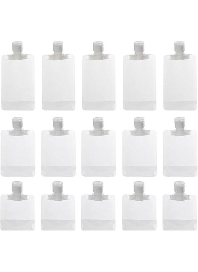 Refillable Travel Pouches, 15Pcs Travel Size Refillable Empty Squeeze Pouches,Transparent Clamshell Packaging Bag Plastic Stand Up Spout Pouch for Toiletry Lotion Shampoo Liquids..aJD.03.15pcs