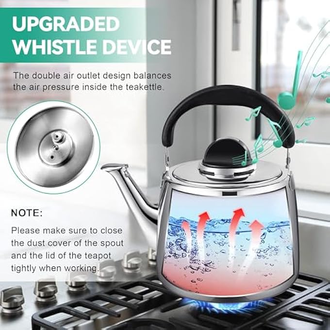 Azonee Tea Kettle 3L Whistling Stainless Steel Teapot With Cool Grip Bakelite Handle Universal Base Food Grade Classic Stovetop Kettle - Image 3