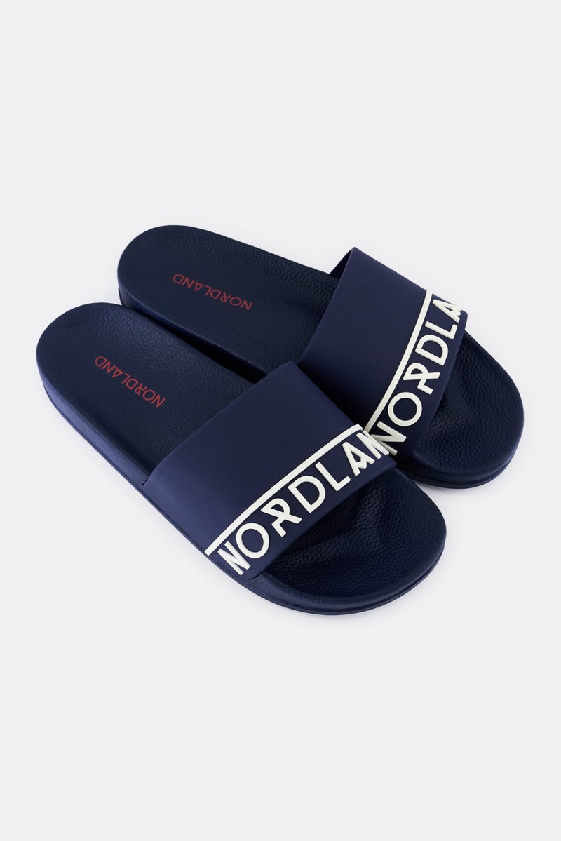 Nordland Men Brand Logo Slip On Slides, Navy  - Image 2