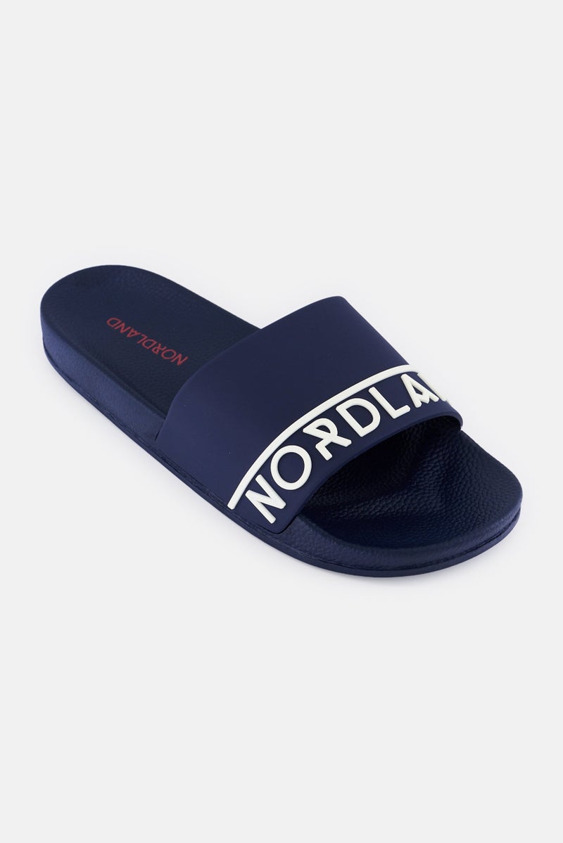 Nordland Men Brand Logo Slip On Slides, Navy  - Image 1