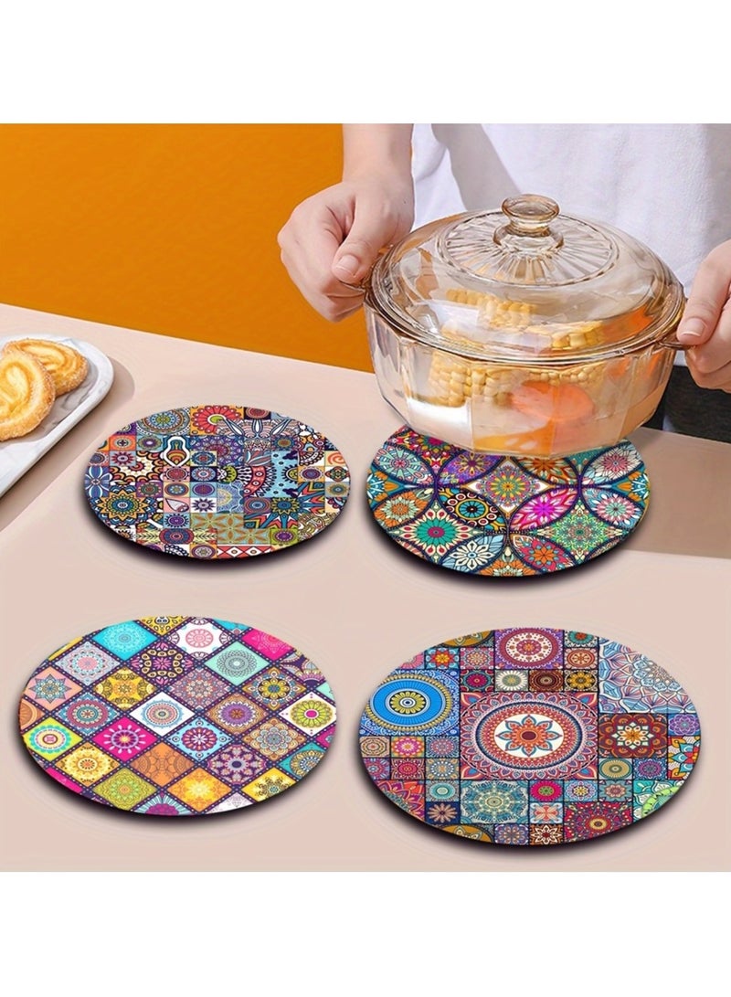 مجموعة من 4 مفارش طاولة خشبية ماندالا - متينة ومقاومة للحرارة وغير قابلة للانزلاق وسهلة التنظيف - مثالية للمنزل والمكتب والحفلات والمهرجانات - Image 1